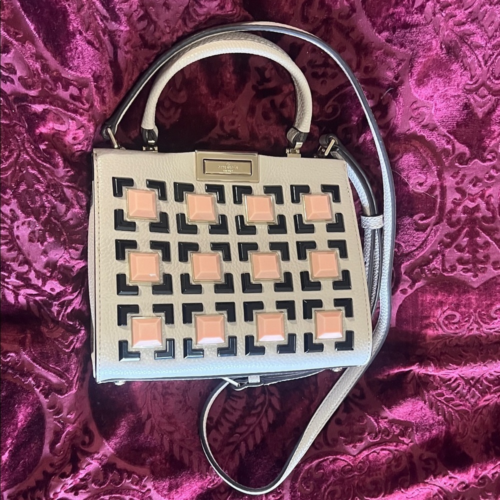 Kate Spade Ainslie Street Etta Satchel Crossbody Art Deco Grey Gunmetal Peach